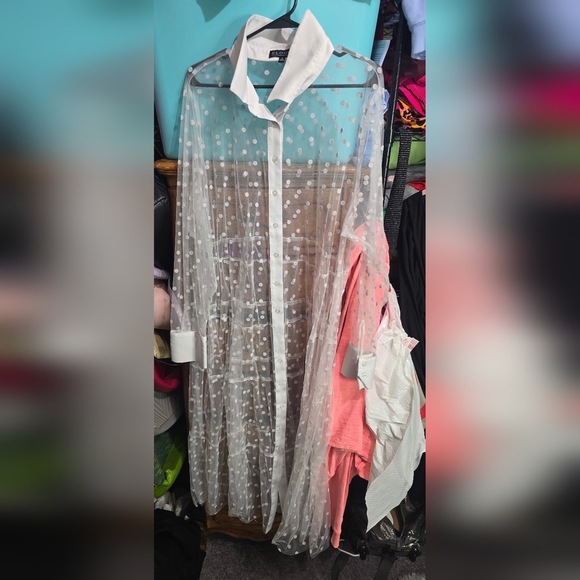 🍁🍂Like new ELOQUII 24 SHEER POLKA DOT SHIRT DRESS - Picture 2 of 5